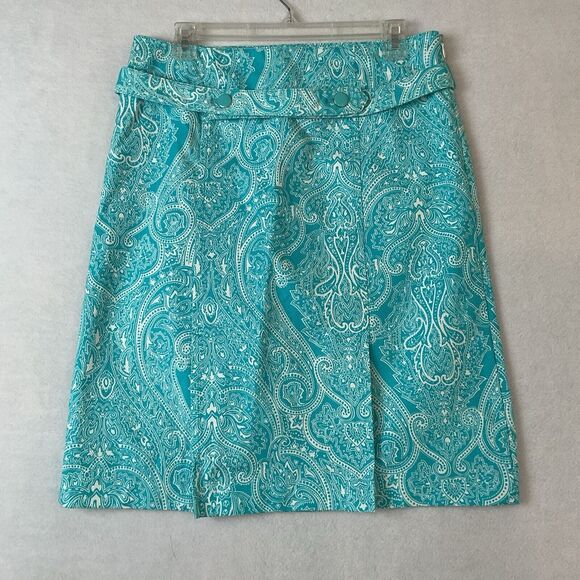 Talbots Dresses & Skirts - Talbots Skirt Womens 6 Blue Aqua Turquoise White Paisley Belt Side Zipper